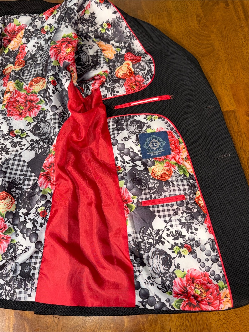 The Tailored Sportsman Black Textured Blazer with Red Accent Stitching - Picture 11 of 12
